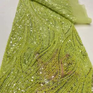 2025 New African French Nigerian High End Lace Fabric With Beads Sequins Mesh for Embroidery Wedding Party Bride Sewing Dress