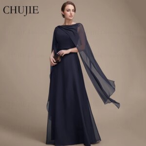 Long Chiffon Mother of The Bride Dresses For Wedding Scoop Neck Shawl Zipper A Line Summer Wedding Guest Dress Evening Gowns