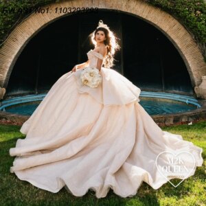 EVLAST Customized Glittering Ivory Ball Gown Quinceanera Dress Shiny Applique Beading Sweet 16 Party Vestidos De 15 Anos E1Q545