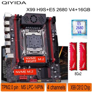 Qiyida X99 motherboard kit LGA2011 3 Xeon E5 2680 V4 2*8GB 16GB DDR4 3200Mhz 4 channels NVME USB3.0 SATA3.0 TPM 2.0 Interface