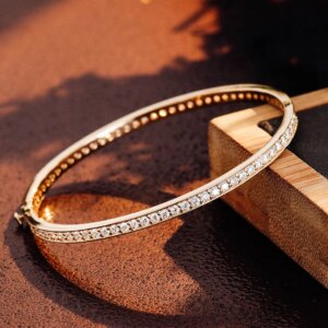 Provence Width Luxury Bracelet 14KGold DEF/VVS Lab Diamonds full band Simple Bangle For Women Fine Jewelry Personalized Custom