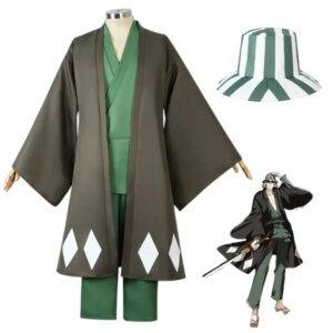 Clothes Anime Bleach Cosplay Urahara Kisuke Halloween Carnival Party Costume Men Women Black Kimono Pants Hat Outf MN8