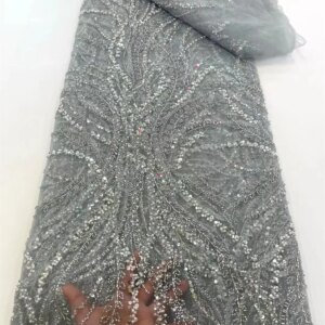 Luxury African Fabris 5 Meters 2025 Latest Handmad Bead Lace Fabric Sequin French Lace Fabric For Fabric For Sewing Dress W620-1