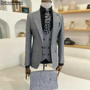 Formal Solid Color Wedding Suits Spring Autumn Men’s Business Suit 3 Pieces (Jacket Vest Pants) Man Tuxedo Groom Wear