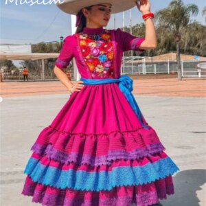 Spanish Escaramuza Mexico Prom Dress Fuchsia Traditional Mariachi Ruffles Lace Folklorico Dancer Evening Jalisco Gown Customized