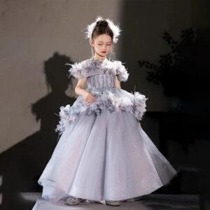 New High Quality Special Occasion Flower Girl Dress Wedding Pary Prom Perform Birthday Baby Child Kid Ball Gown