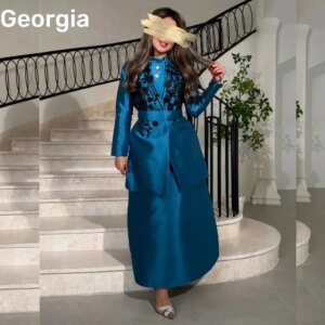 Customized Luxury Dresses Evening Scoop Neckline Column Ankle-Length Prom Dresses Flowers Zipper Up Long Sleeves Elegant Party