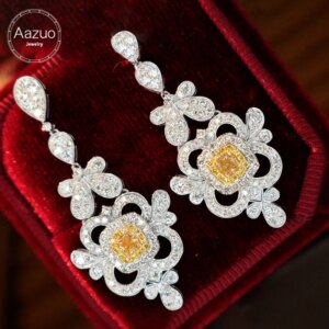 Aazuo High 18K White Gold Real Yellow Diamonds 2.0ct Luxury Drop Earring Gifted For Women Wedding Party Chain Real Gold Au750