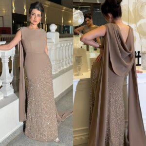 Customized Evening Prom Jersey Beading Clubbing A-line O-Neck Bespoke Occasion Gown Midi es