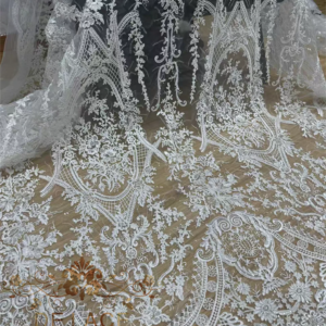 European-style Large Flowers Lace Sequins Fabric DIY Wedding Dress Tulle Lace Fabric