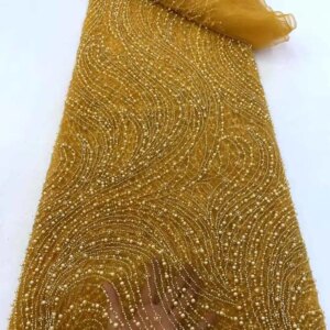 2025 African Popular Fashion Design Handmade Embroider Laces Beaded Net Lace Sequins High Quality Fabric For Party Evening Dress