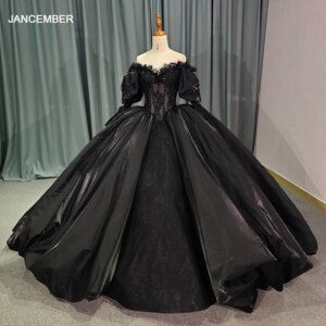 Black Princess Sweet 16 Quinceañera Dresses Beaded Crystals Full Sleeves Pearls Vestido De 15 Anos Custom Ball Gown Customized