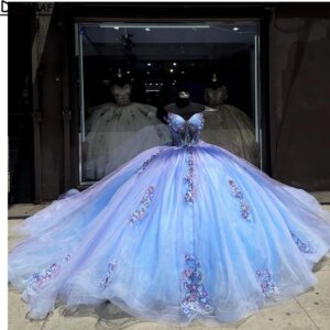 Light Purple And Blue Ball Gown Quinceanera Dress Off The Shoulder Princess Sweet 15 Dress Corset Vestidos De 15 Años
