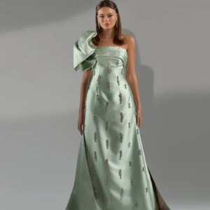 Modern Long Beaded Evening Gowns Satin A-line Celebrity Dress Mint Strapless Beads Draped Beading 2025 Party Dress Long