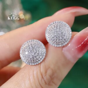 KUGG 100% 18K White Gold Earrings Luxury 1.0carat Real Natural Diamond Stud Earrings Round Shape High Party Jewelry for Women
