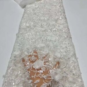3d Flower Lace Fabric For Sewing, Embroidered Applique, Nigerian Fabric For Sewing, Dubai Sequins Beads, Latest Hx
