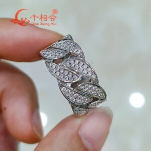 Sterling S925 Silver Hip Hop Moissanite Ring 10.5mm Half Semicircle Unisex Diamond Fine Jewelry for Men And Women