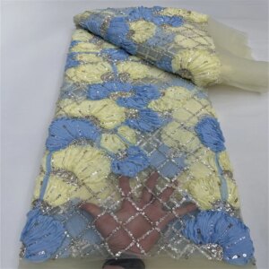2025 New African French Nigerian Lace Fabric With Beads Sequins Mesh for Embroidery Wedding Party Bride Sewing Dress