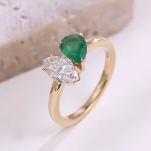 Provence wedding band toi et moi rings for women 18K Solid Gold Pear cut Lab Gemstones DEF/VS Marquise cut Lab Diamonds Custom