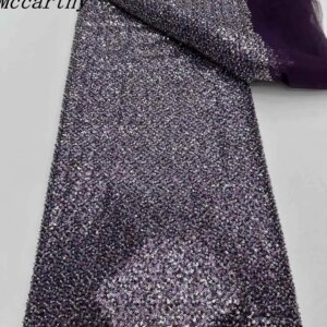 5Yards African Beaded Lace Fabric 2025 High Quality French Luxury Beads Nigerian Sequins Tulle Lace Fabric for Wedding Dress