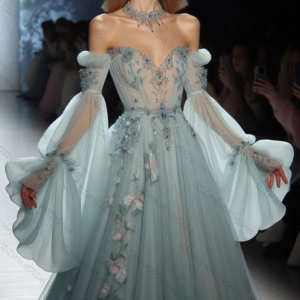 Off The Shoulder A-Line Puffy Sleeves Prom Dress Fashion Party Floor Length Lady High-end Formal Evening Gowns