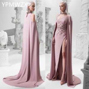 Customized Evening Dress Women Prom Gown Formal YPMWZX Halter Column Floor Length Skirts Stole Bespoke Occasion Dresses Party Oc