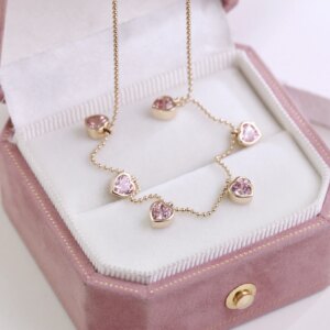 Provence 18/14/10K Solid Gold Heart Cut Lab Grown Sakura Pink Pendant With Chain Trendy Jewelry Customized Gift