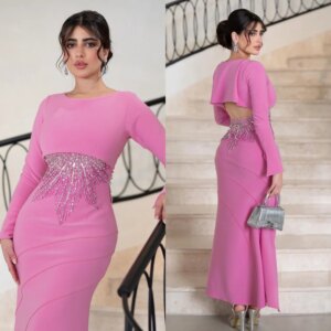 Customized Intricate Exquisite Jersey Beading Sequined Straight Scoop Neck Midi Dresses Bespoke Occasion Dresses Modern Style