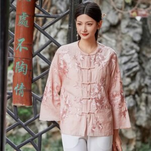 New Chinese style blouse improved Hanfu women’s embroidery tray button small