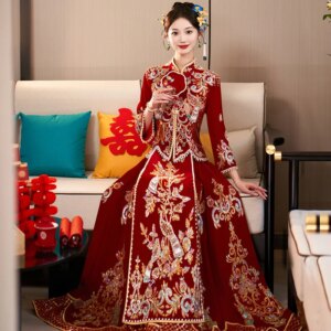 Yourqipao Velvet Xiuhe Sets 2025 Bridal Wedding Dress Chinese Embroidery Toast Clothing Beaded Xiuhe Ancient Wedding Dresses