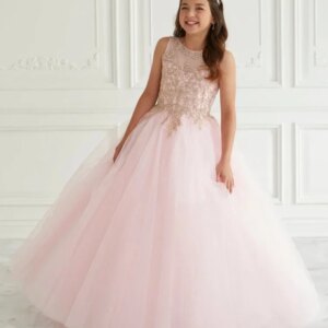 Custom Pink Tulle Puffy Gold Appliques Sleeveless For Wedding Birthday Party Banquet Holy Communion Gowns Flower Girl Dresses