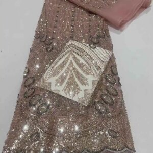 2025 Latest African Sequins Lace Fabric High Quality Embroidery French Beaded Nigerian Net Lace Fabric For Wedding Party Dresses