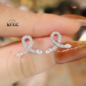 KUGG 100% 18K White Gold Earrings Fashion Cross Design INS Style 0.36carat Real Natural Diamond Earrings for Women Birthday Gift