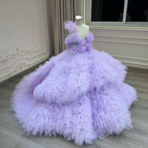2024 new purple pastoral style round-neck card shoulder trailing flower children’s skirt