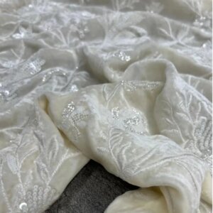 Sequined Embroidery Real Silk Velvet Fabric