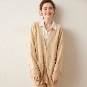High Quality Thickened Sweater Mid-Length Cardigan Women’s Autumn and Winter Loose Warm Coat Wool Knitted