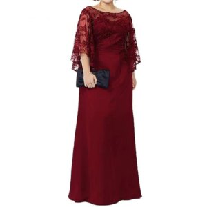 Mother of the Groom Dresses Burgundy Blue Green Gray Three Quarter Sleeves Floor Length A-line Lace Women Oversize Prom Gowns