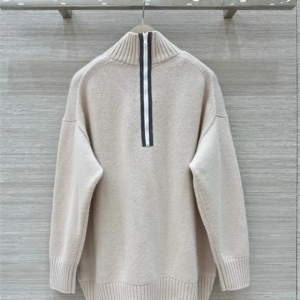 Back Zipper Women’s Cashmere Knitted Pullover Autumn Half High Collar Long Sleeve Loose Female Sweater
