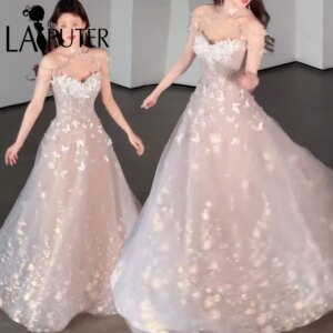 Fairy Butterfly Prom Dresses A line Beading Halter 3D hand-work Girl Party GownTulle Cute Girl Evening Dress
