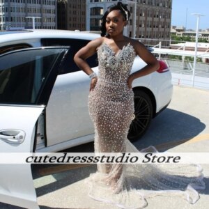 Sparkle Sweetheart Prom Dress 2025 Black Girls Luxury Crystals Mermaid Dress For Formal Party Vestidos De Gala Female Customized