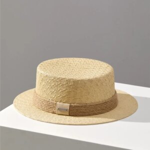 Summer new handwoven hemp rope flat top hat men European fashion shade holiday