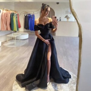 Elegant Off the Shoulder Beaded Prom Dress for Women Pleated Side High Split Court Party Evening Gown robe de mariée