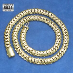 ESKEEM Hip Hop 12MM S925 Silver Solid Filled Monaco Chain Real 14k Gold Plated Miami Cuban Link Choker Necklace Men’s Jewelry