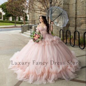 Princess Tulle Ruffles Quinceanera Dresses Sweetheart Sweet 16 Birthday Ball Gowns Customized Off Shoulder vestidos de 15 años