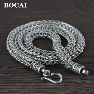 BOCAI Real Solid S925 Silver Jewelry Fashion Necklace for Men (with certificate, No returns)
