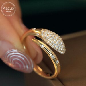 Aazuo 18K Pure Gold Yellow Gold Real Diamonds 0.40ct Fashion Open Ring Gifted For Woman Deluxe Banquet Jewelry Woman’s Fashion