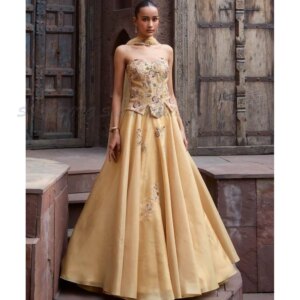 Champange Evening Dresses Women Strapless Sleeveless A Line Alliques Floor Length High Quality Wrinkle Floor Length Gowns Simple