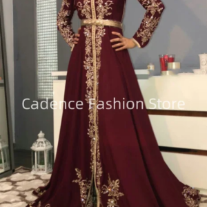 Customized Moroccan V-Neck Evening Dresses Luxury Beaded A-Line Bridal Gowns Caftan Appliques Prom Dresses