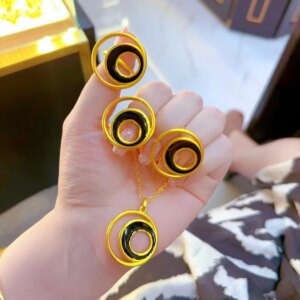 Middle East Dubai New Alloy Necklace Earrings Ring Wedding Party Jewelry Set for Women DD10394