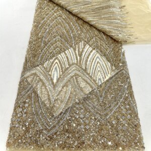 African Sequins Beaded Groom Lace Fabric High Quality French Tulle Lace Fabric 2025 Embroidery Nigerian Lace Fabrics For Dress